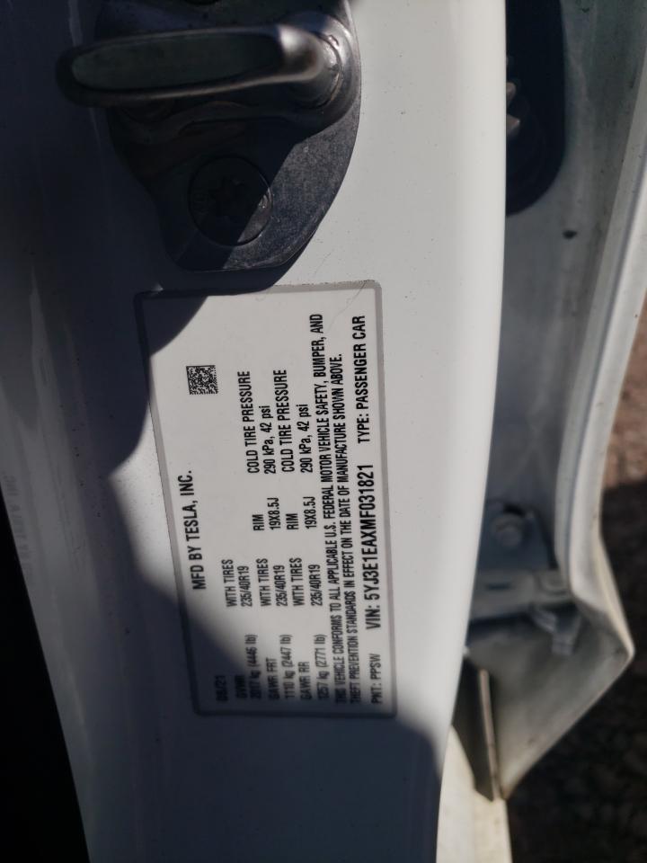 Photo 12 VIN: 5YJ3E1EAXMF031821 - TESLA MODEL 3 