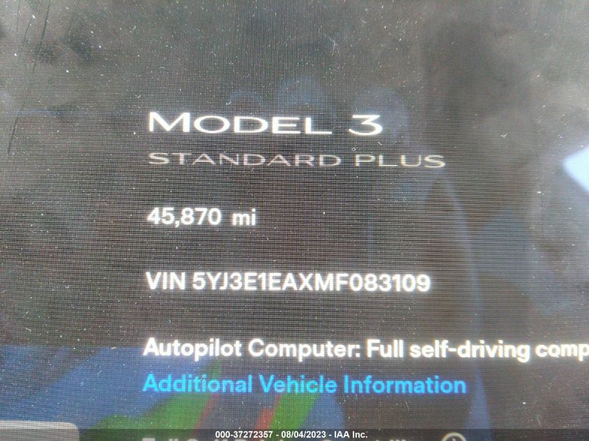 Photo 6 VIN: 5YJ3E1EAXMF083109 - TESLA MODEL 3 