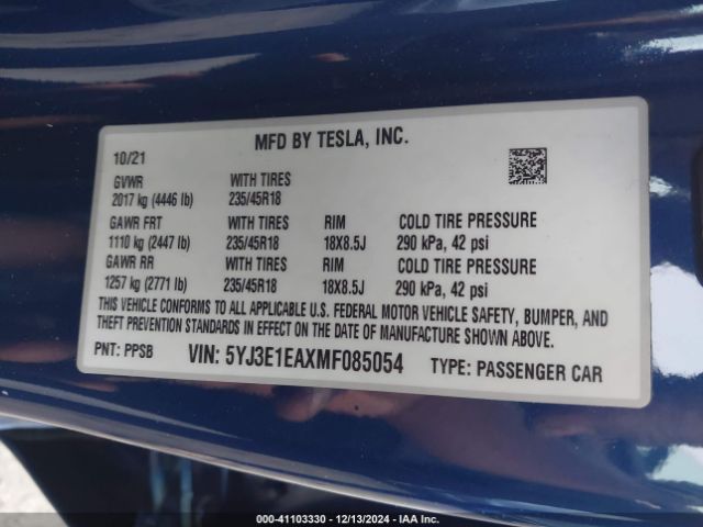 Photo 8 VIN: 5YJ3E1EAXMF085054 - TESLA MODEL 3 