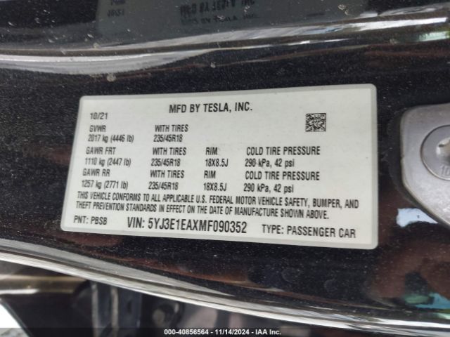 Photo 8 VIN: 5YJ3E1EAXMF090352 - TESLA MODEL 3 