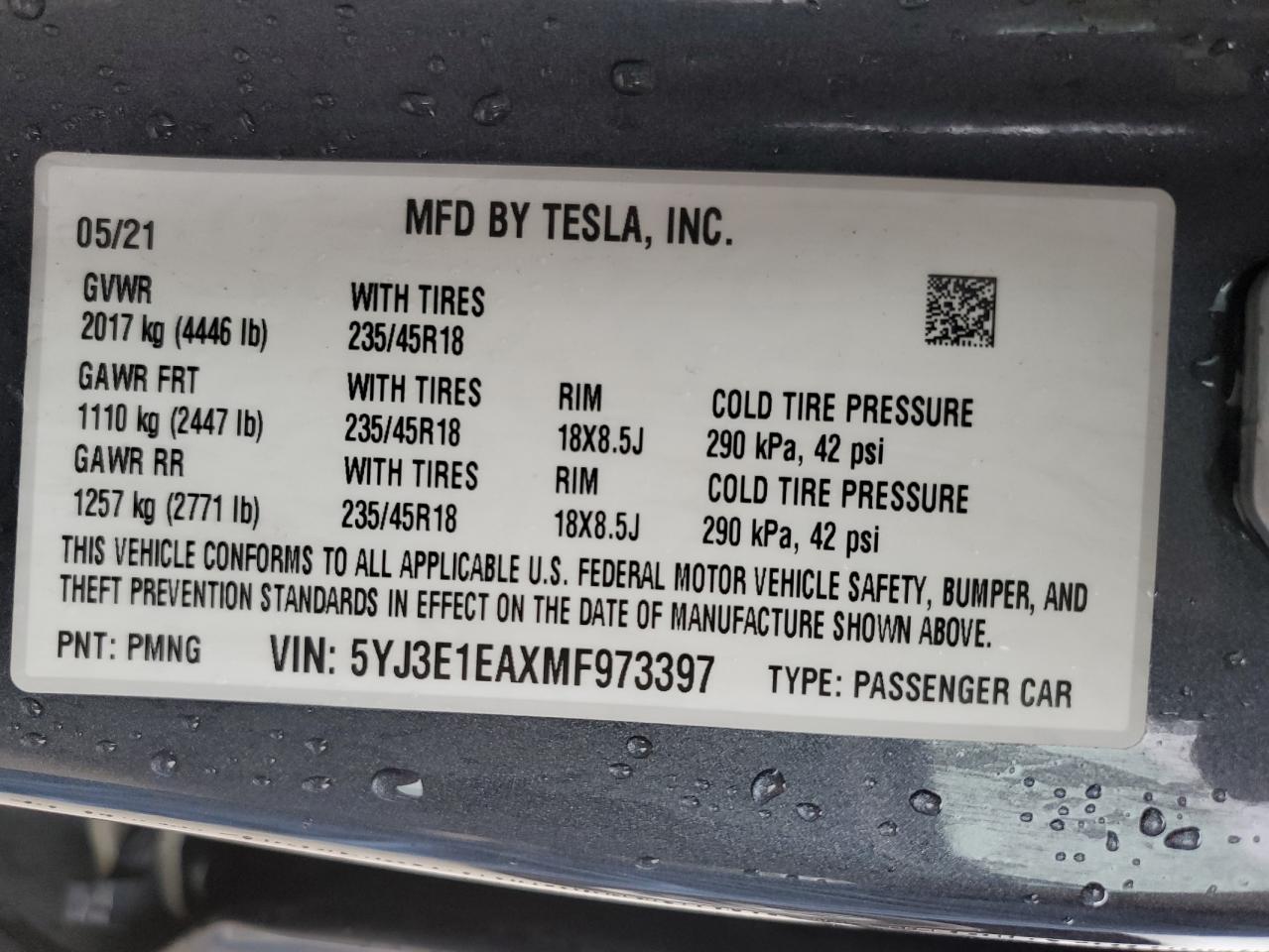 Photo 11 VIN: 5YJ3E1EAXMF973397 - TESLA MODEL 3 