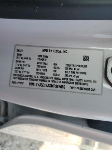 Photo 11 VIN: 5YJ3E1EAXMF987669 - TESLA MODEL 3 