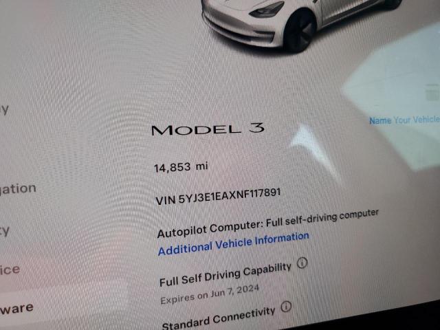 Photo 8 VIN: 5YJ3E1EAXNF117891 - TESLA MODEL 3 