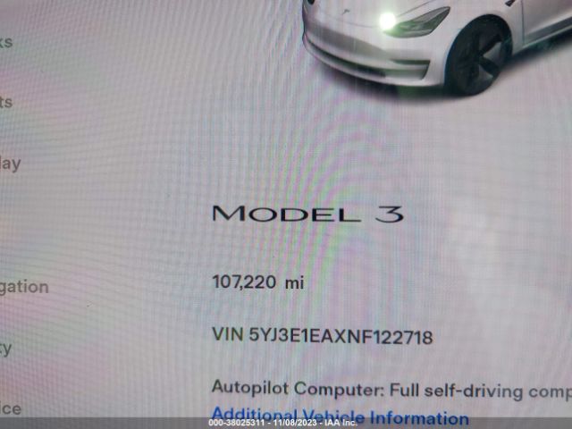 Photo 6 VIN: 5YJ3E1EAXNF122718 - TESLA MODEL 3 