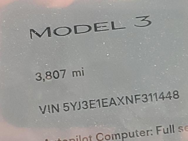 Photo 8 VIN: 5YJ3E1EAXNF311448 - TESLA MODEL 3 