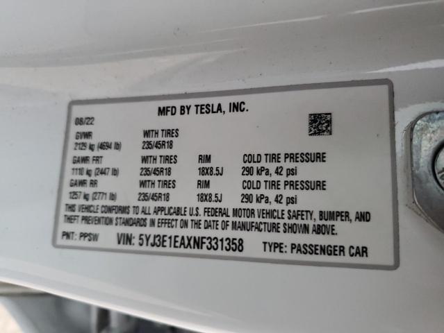 Photo 11 VIN: 5YJ3E1EAXNF331358 - TESLA MODEL 3 