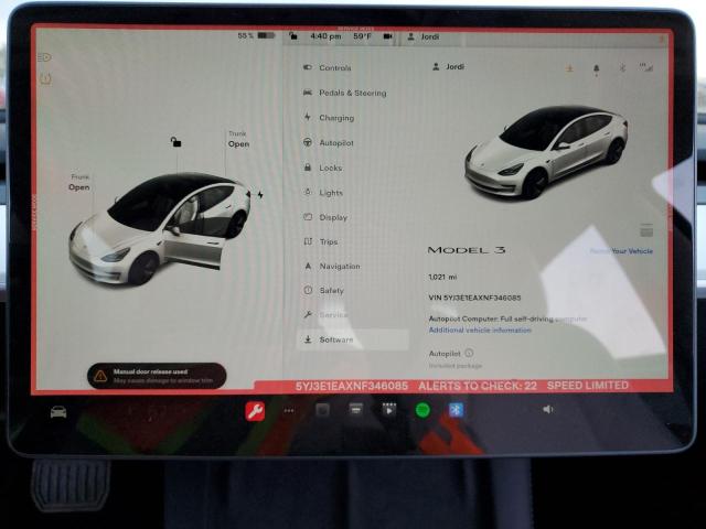 Photo 8 VIN: 5YJ3E1EAXNF346085 - TESLA MODEL 3 