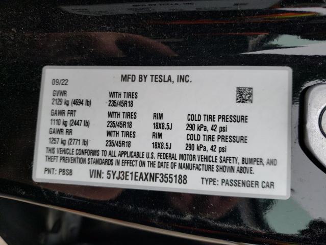 Photo 11 VIN: 5YJ3E1EAXNF355188 - TESLA MODEL 3 