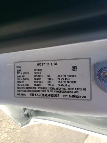 Photo 12 VIN: 5YJ3E1EAXNF358687 - TESLA MODEL 3 