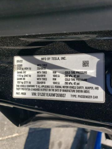 Photo 11 VIN: 5YJ3E1EAXNF359807 - TESLA MODEL 3 