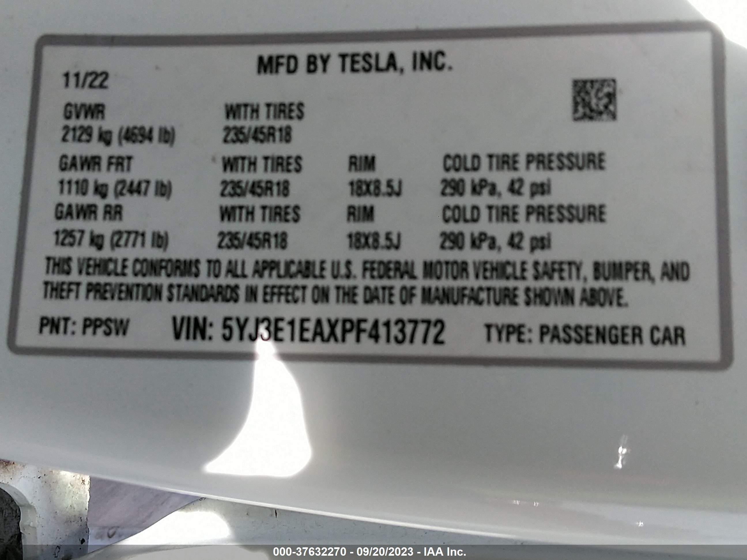 Photo 8 VIN: 5YJ3E1EAXPF413772 - TESLA MODEL 3 