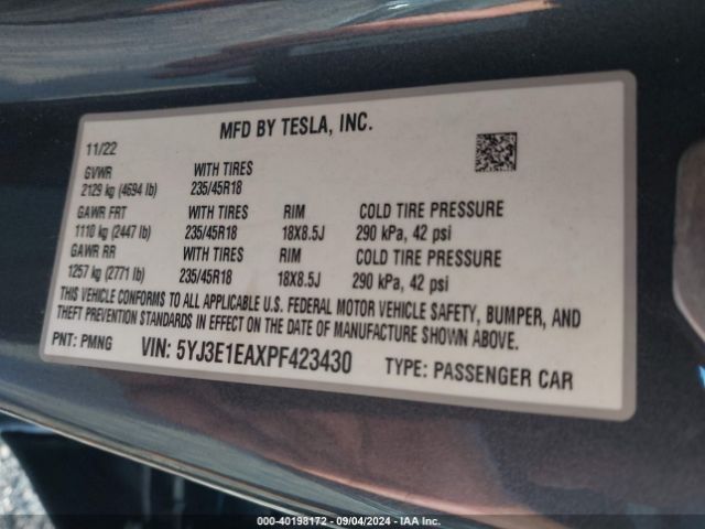 Photo 8 VIN: 5YJ3E1EAXPF423430 - TESLA MODEL 3 