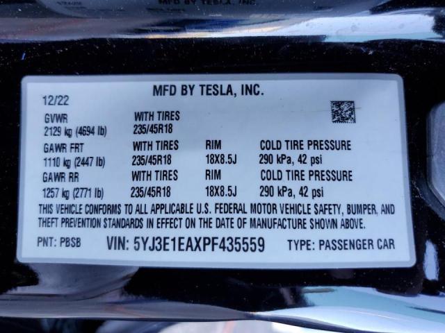 Photo 11 VIN: 5YJ3E1EAXPF435559 - TESLA MODEL 3 