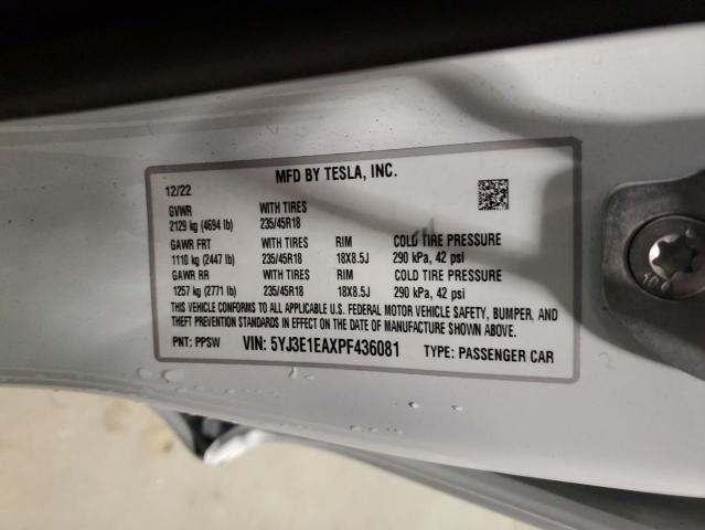 Photo 11 VIN: 5YJ3E1EAXPF436081 - TESLA MODEL 3 