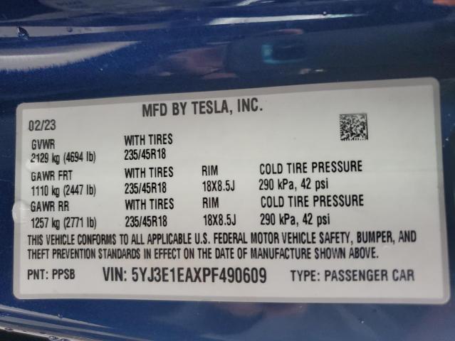 Photo 12 VIN: 5YJ3E1EAXPF490609 - TESLA MODEL 3 