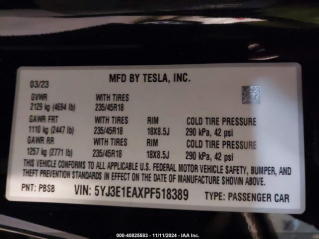 Photo 8 VIN: 5YJ3E1EAXPF518389 - TESLA MODEL 3 