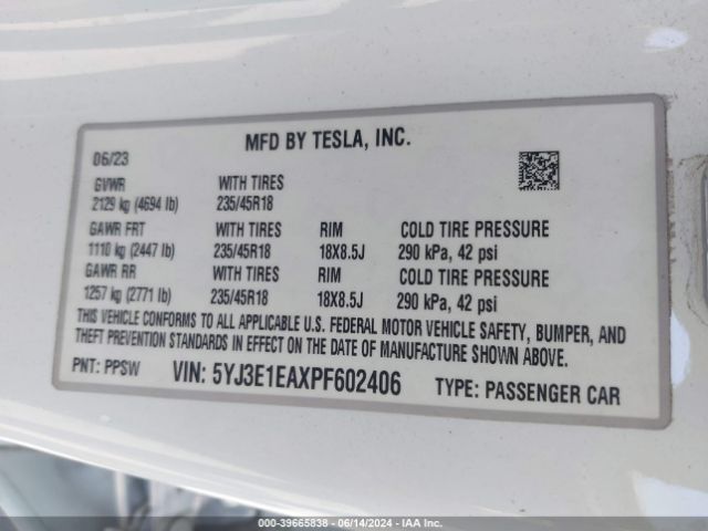 Photo 8 VIN: 5YJ3E1EAXPF602406 - TESLA MODEL 3 