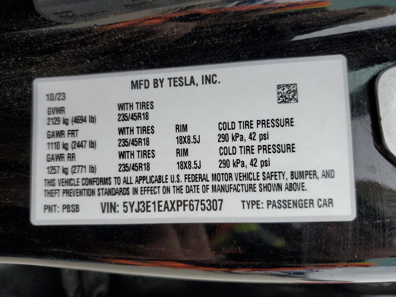 Photo 11 VIN: 5YJ3E1EAXPF675307 - TESLA MODEL 3 