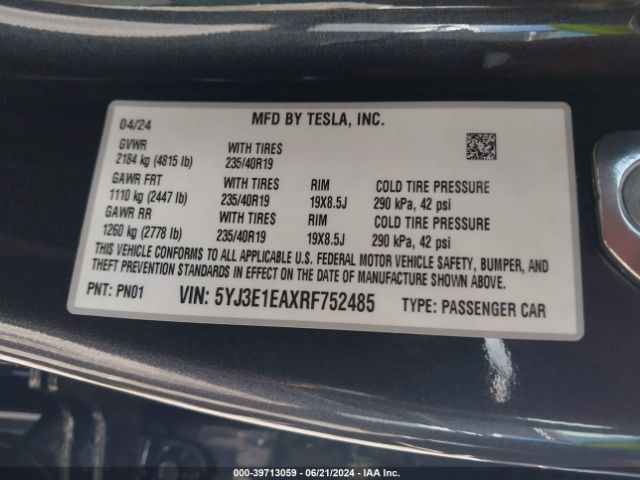 Photo 8 VIN: 5YJ3E1EAXRF752485 - TESLA MODEL 3 