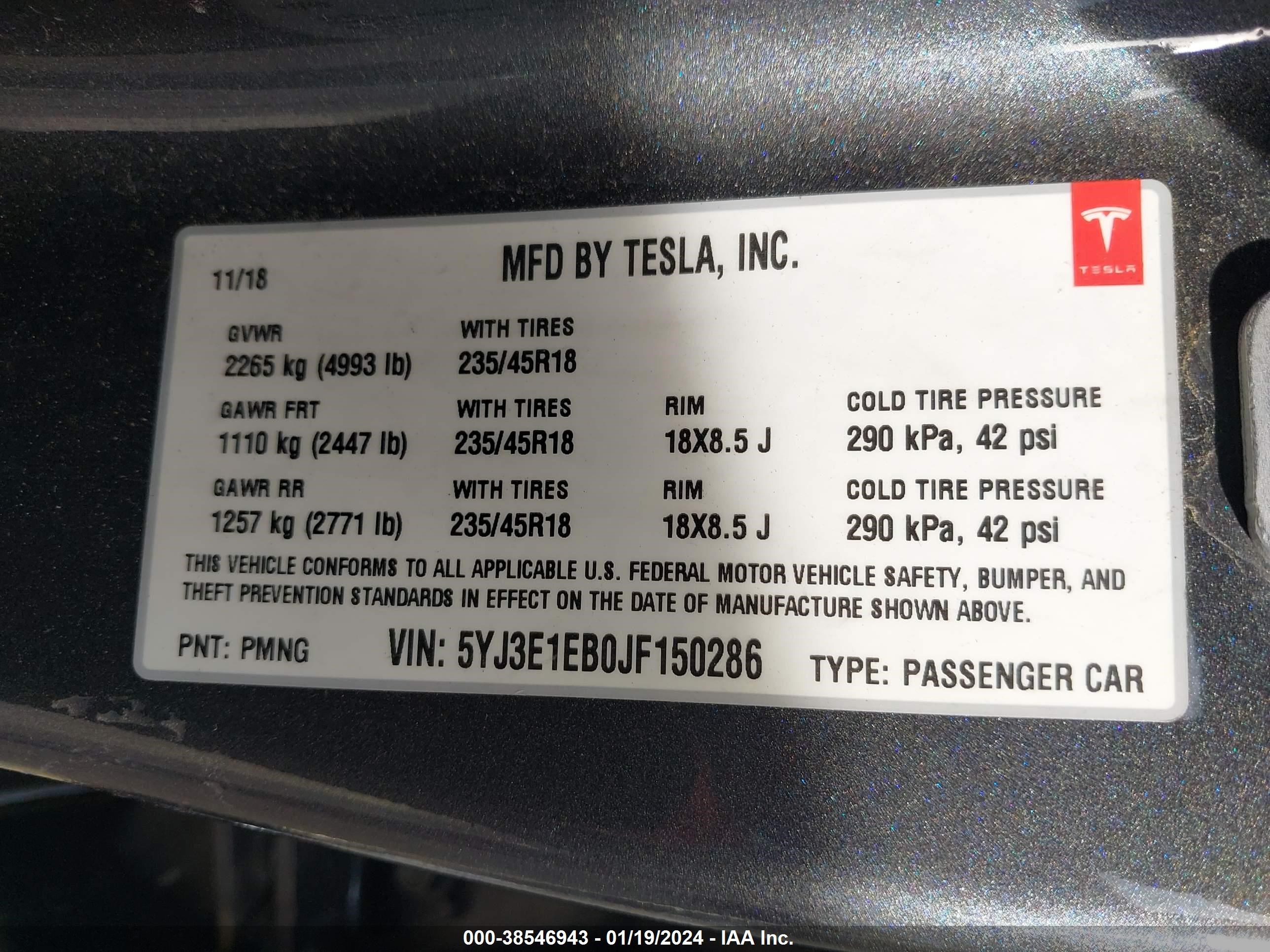 Photo 7 VIN: 5YJ3E1EB0JF150286 - TESLA MODEL 3 