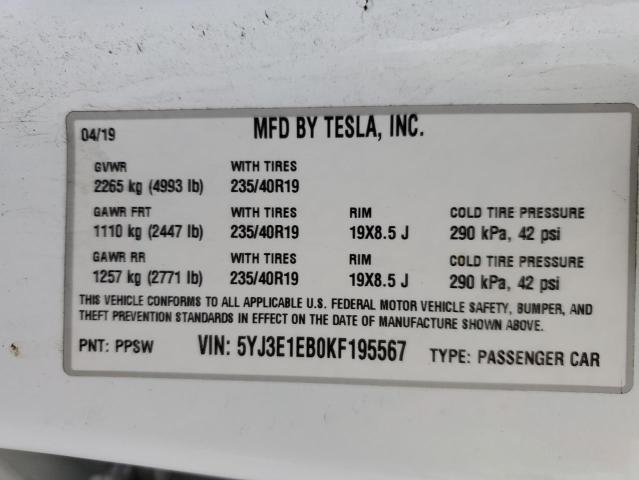 Photo 11 VIN: 5YJ3E1EB0KF195567 - TESLA MODEL 3 