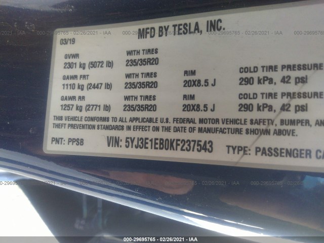 Photo 8 VIN: 5YJ3E1EB0KF237543 - TESLA MODEL 3 