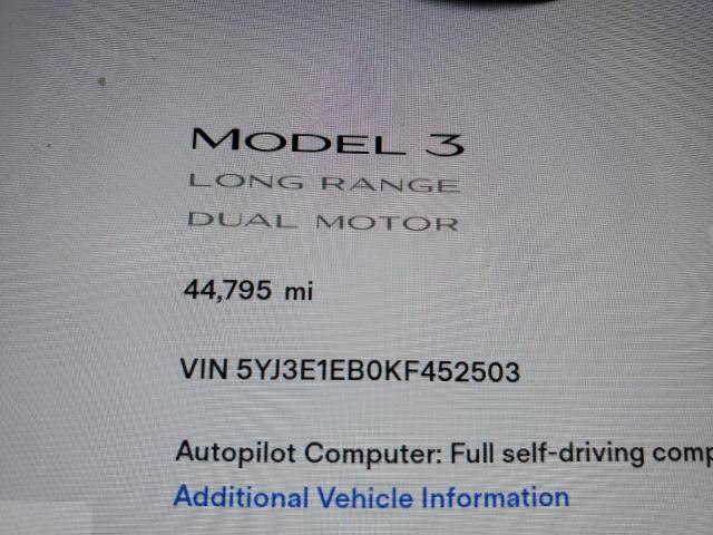 Photo 8 VIN: 5YJ3E1EB0KF452503 - TESLA MODEL 3 