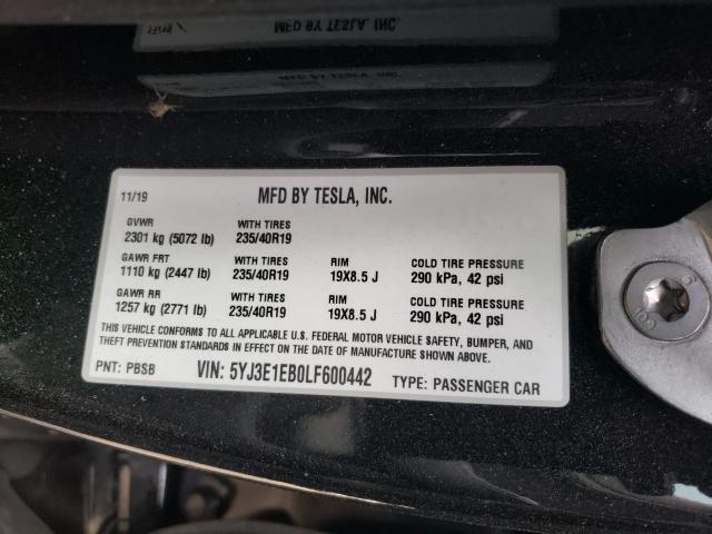 Photo 9 VIN: 5YJ3E1EB0LF600442 - TESLA MODEL 3 