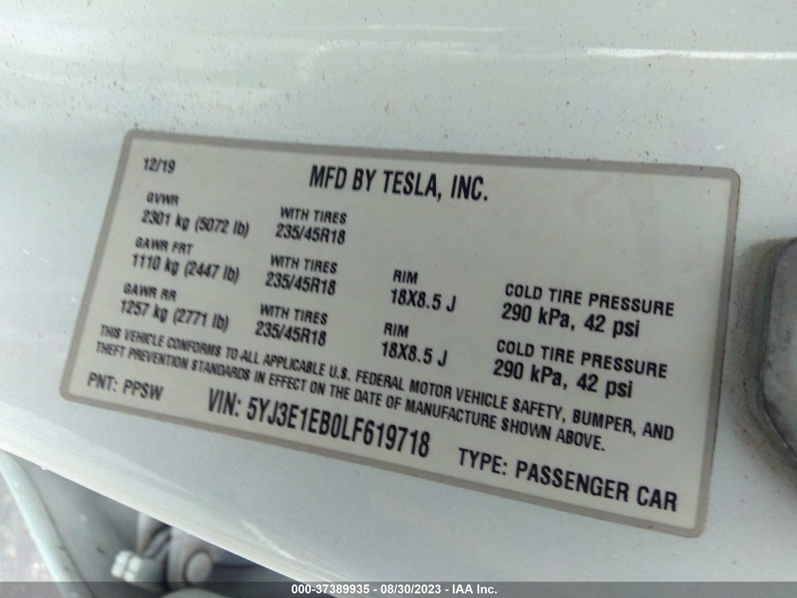 Photo 8 VIN: 5YJ3E1EB0LF619718 - TESLA MODEL 3 