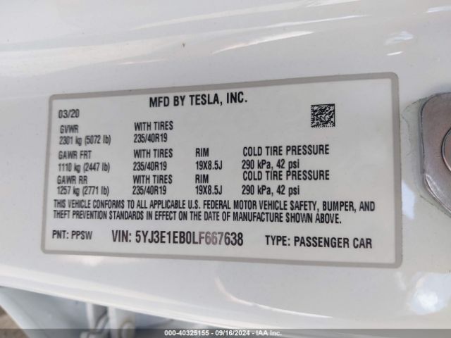 Photo 8 VIN: 5YJ3E1EB0LF667638 - TESLA MODEL 3 