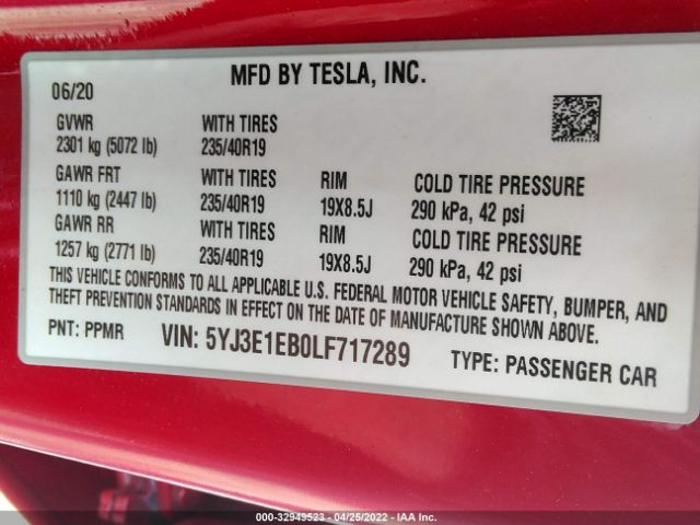 Photo 8 VIN: 5YJ3E1EB0LF717289 - TESLA MODEL 3 