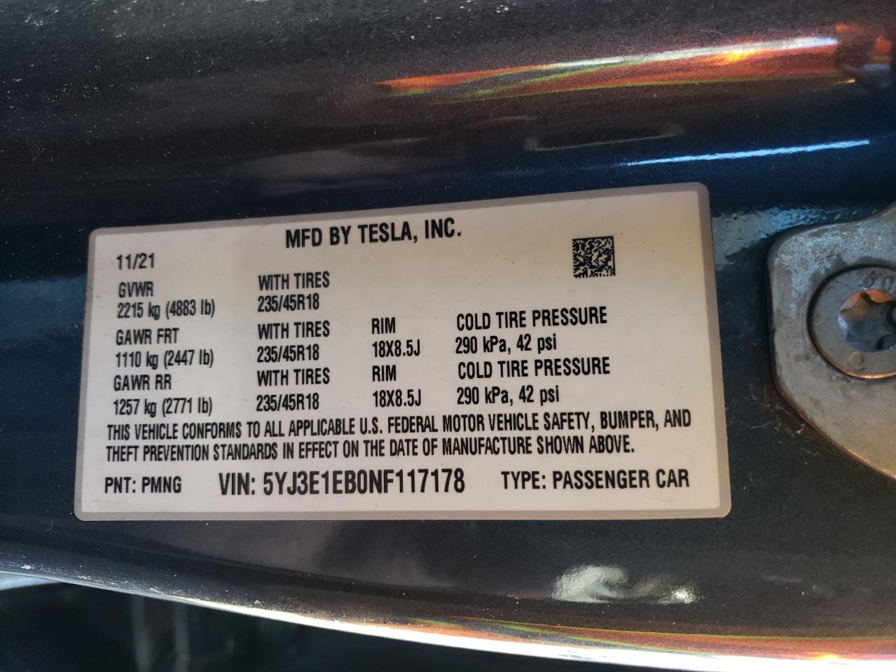 Photo 12 VIN: 5YJ3E1EB0NF117178 - TESLA MODEL 3 