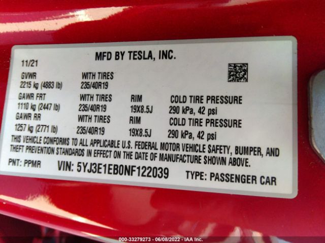 Photo 8 VIN: 5YJ3E1EB0NF122039 - TESLA MODEL 3 