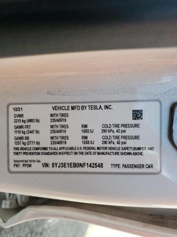 Photo 11 VIN: 5YJ3E1EB0NF142548 - TESLA MODEL 3 