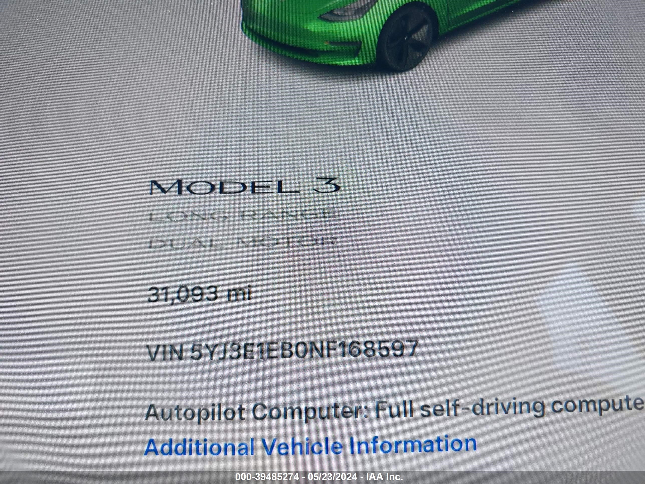 Photo 6 VIN: 5YJ3E1EB0NF168597 - TESLA MODEL 3 