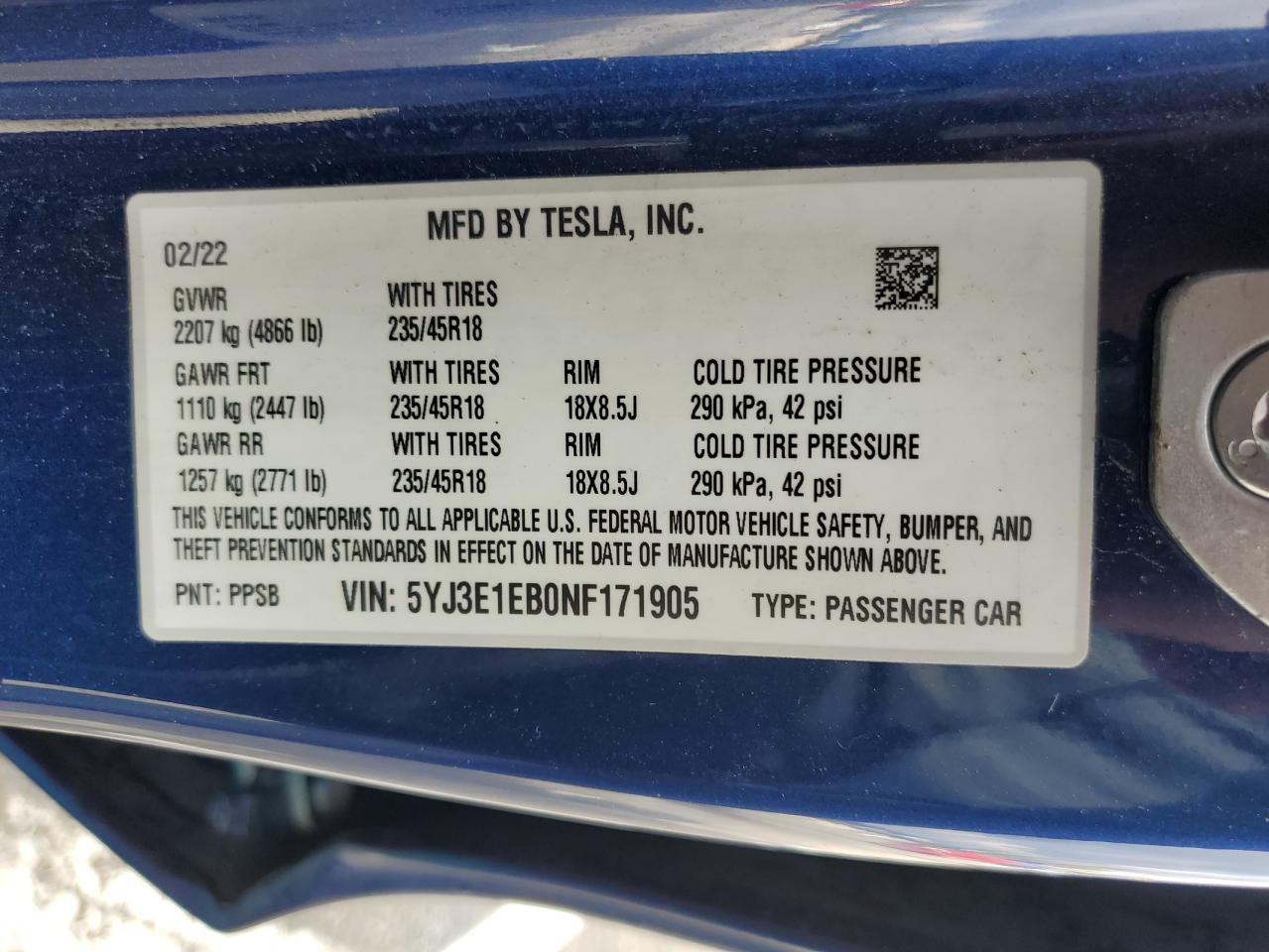 Photo 11 VIN: 5YJ3E1EB0NF171905 - TESLA MODEL 3 