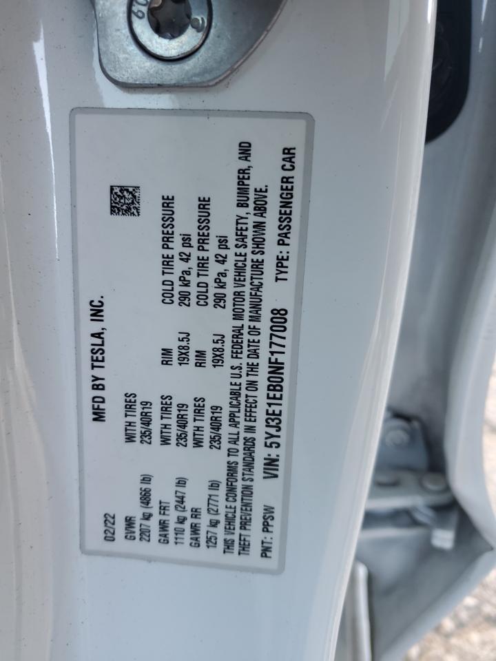 Photo 11 VIN: 5YJ3E1EB0NF177008 - TESLA MODEL 3 