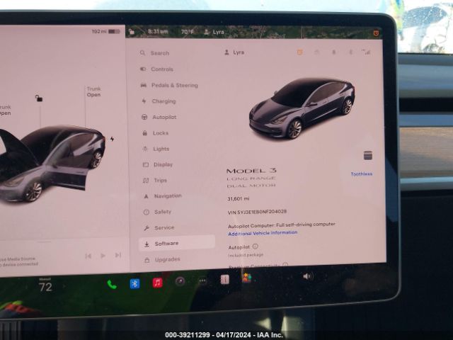 Photo 6 VIN: 5YJ3E1EB0NF204028 - TESLA MODEL 3 