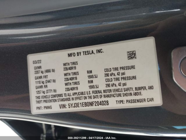 Photo 8 VIN: 5YJ3E1EB0NF204028 - TESLA MODEL 3 