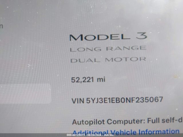 Photo 6 VIN: 5YJ3E1EB0NF235067 - TESLA MODEL 3 