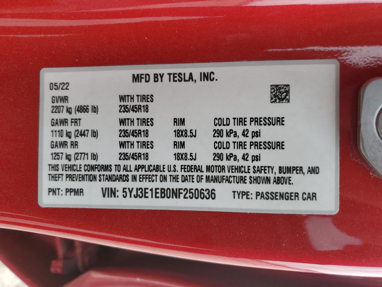 Photo 11 VIN: 5YJ3E1EB0NF250636 - TESLA MODEL 3 