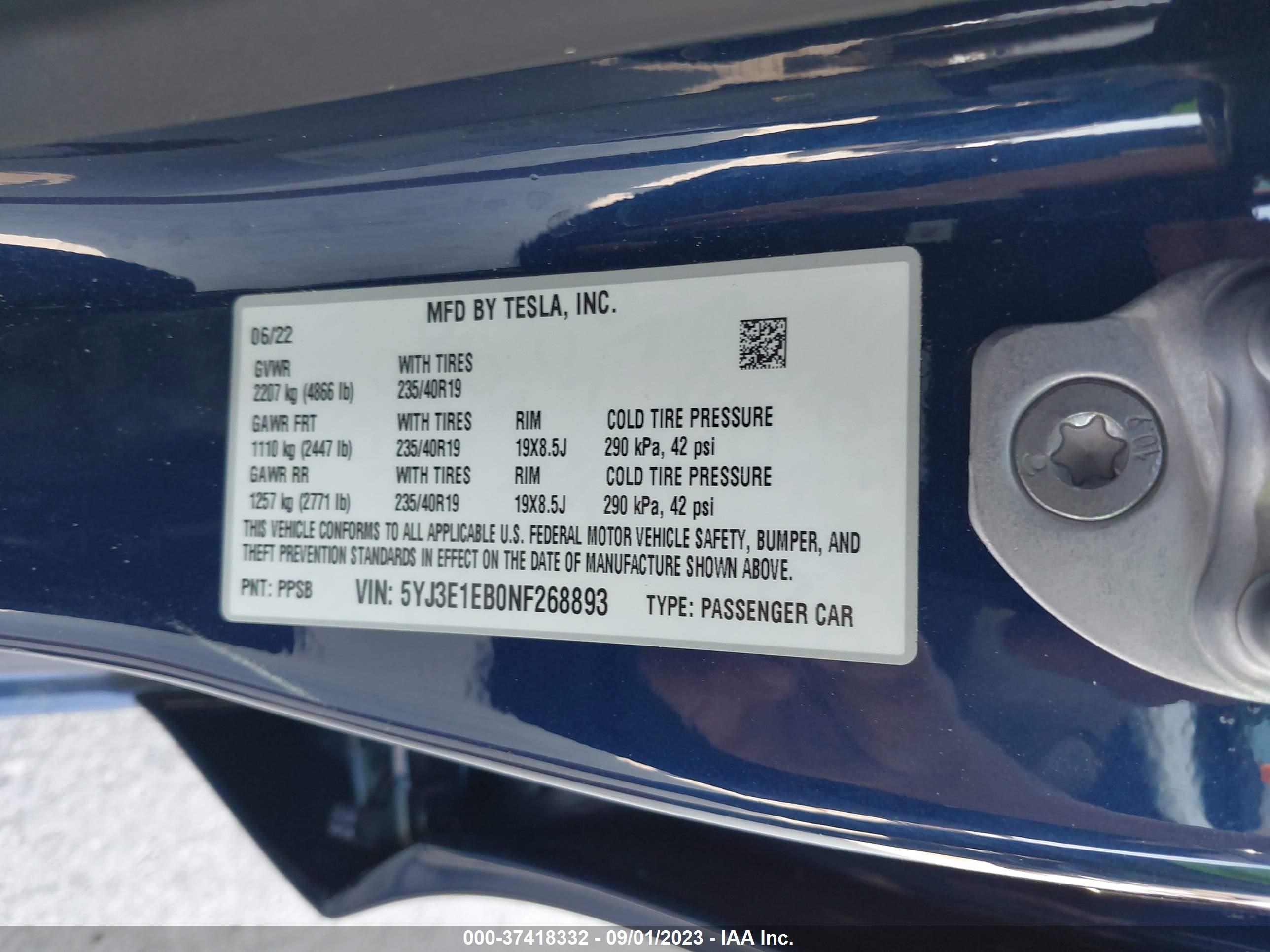 Photo 7 VIN: 5YJ3E1EB0NF268893 - TESLA MODEL 3 