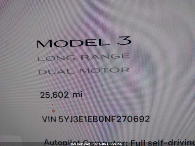 Photo 8 VIN: 5YJ3E1EB0NF270692 - TESLA MODEL 3 