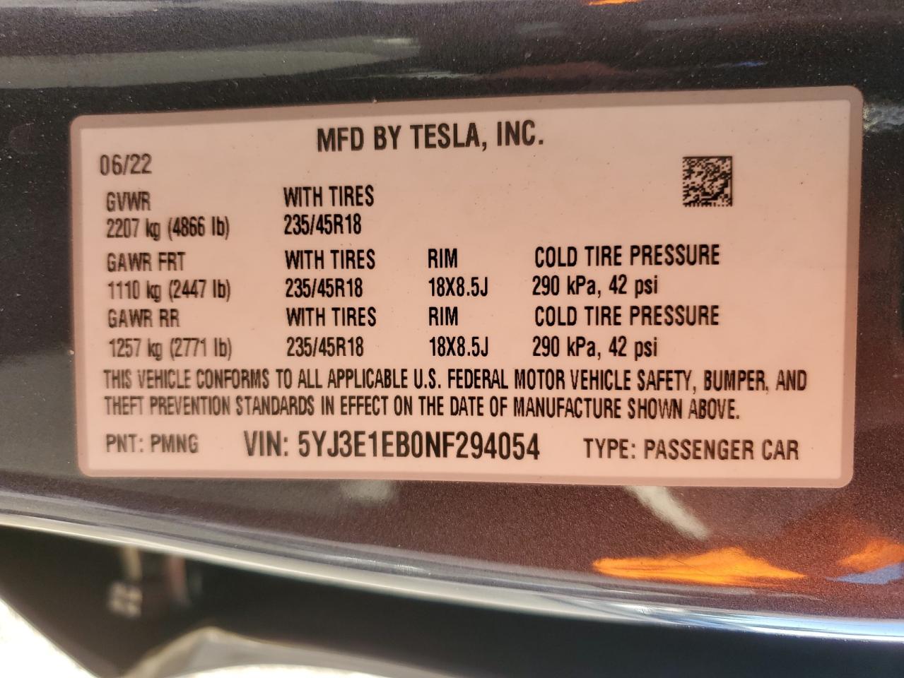 Photo 11 VIN: 5YJ3E1EB0NF294054 - TESLA MODEL 3 