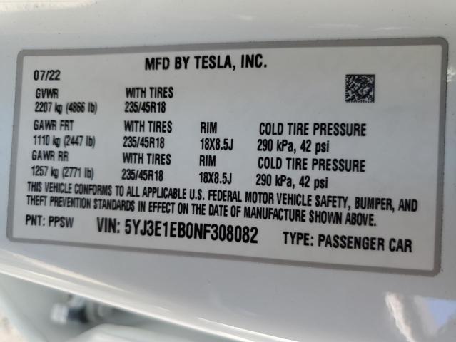 Photo 11 VIN: 5YJ3E1EB0NF308082 - TESLA MODEL 3 