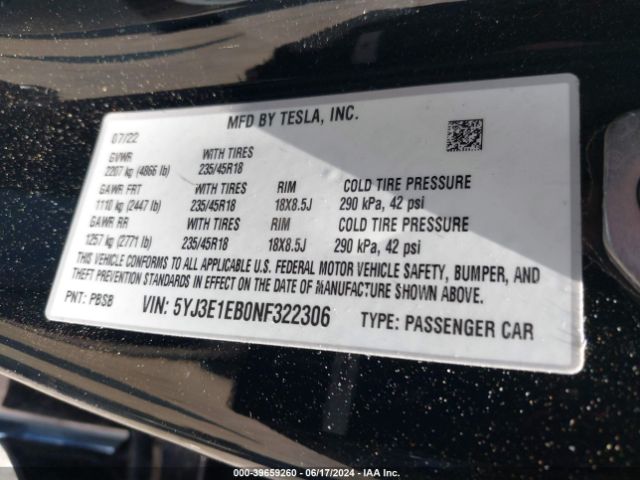 Photo 8 VIN: 5YJ3E1EB0NF322306 - TESLA MODEL 3 