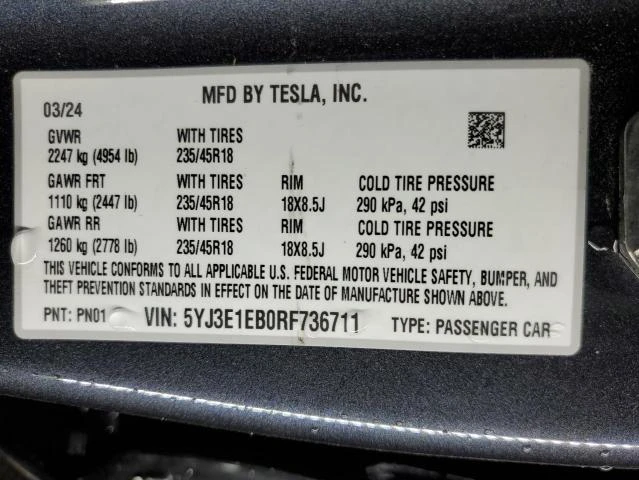 Photo 11 VIN: 5YJ3E1EB0RF736711 - TESLA MODEL 3 