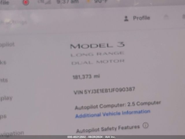 Photo 6 VIN: 5YJ3E1EB1JF090387 - TESLA MODEL 3 