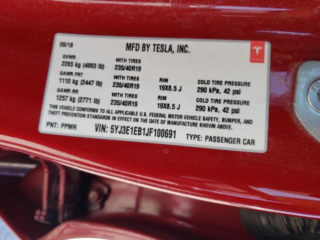 Photo 12 VIN: 5YJ3E1EB1JF100691 - TESLA MODEL 3 