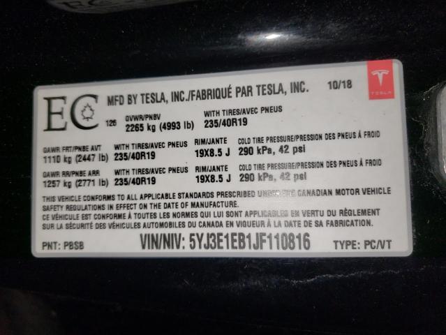 Photo 11 VIN: 5YJ3E1EB1JF110816 - TESLA MODEL 3 